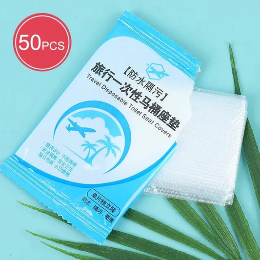 50Pcs Disposable Plastic Toilet Seat Cover Waterproof and Non Slip Individually Wrapped, for Travel, Toilet Seat Protectors